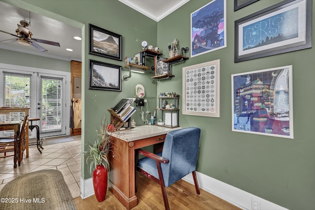 2008 Market St, Wilmington, NC 28403 - office space featuring ornamental molding, ceiling fan, recessed lighting, and tile patterned flooring
