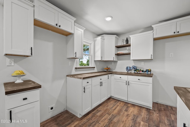 1496 Kellum Loop Rd, Jacksonville, NC 28546 - kitchen with open shelves, white cabinetry, and dark wood-type flooring