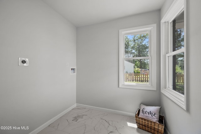 1496 Kellum Loop Rd, Jacksonville, NC 28546 - washroom featuring electric dryer hookup, baseboards, washer hookup, and marble look tile flooring