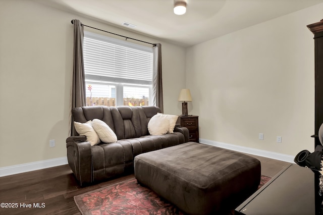 133 Overlook Dr, Wilmington, NC 28411 - living room featuring dark wood finished floors and ceiling fan