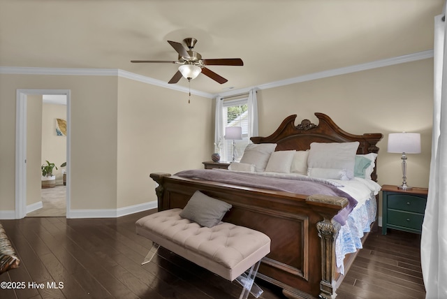133 Overlook Dr, Wilmington, NC 28411 - bedroom featuring hardwood / wood-style floors, ornamental molding, and a ceiling fan