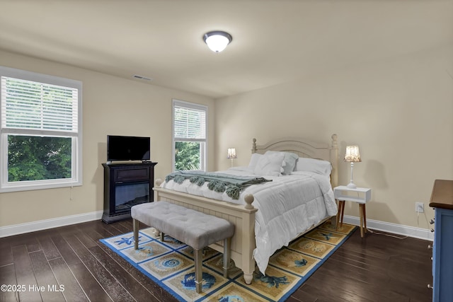 133 Overlook Dr, Wilmington, NC 28411 - bedroom featuring dark wood-style flooring and a glass covered fireplace