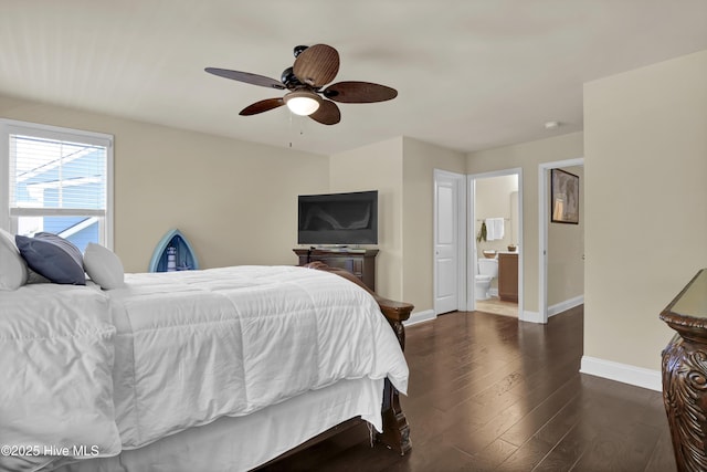 133 Overlook Dr, Wilmington, NC 28411 - bedroom featuring wood-type flooring, a ceiling fan, and ensuite bath