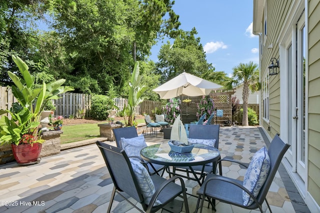 133 Overlook Dr, Wilmington, NC 28411 - fenced backyard featuring outdoor dining space and a patio