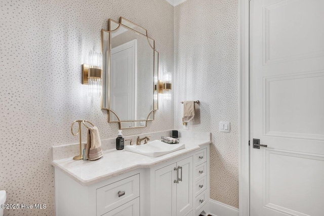 2270 Midland Rd, Pinehurst, NC 28374 - bathroom with wallpapered walls and vanity