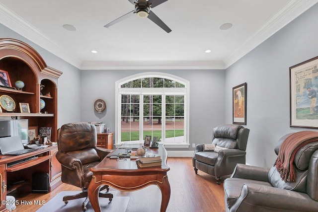 2270 Midland Rd, Pinehurst, NC 28374 - office area with ceiling fan, wood finished floors, and crown molding