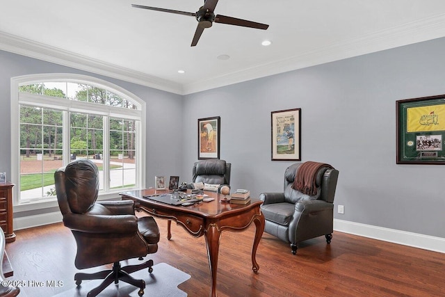 2270 Midland Rd, Pinehurst, NC 28374 - office featuring wood finished floors, ceiling fan, recessed lighting, and crown molding