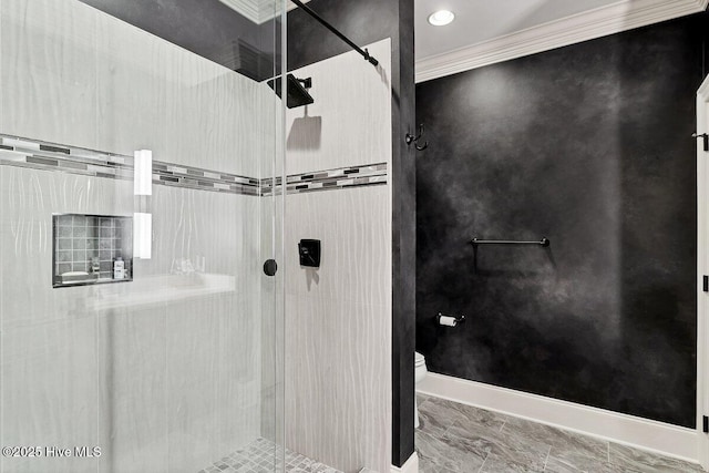 2270 Midland Rd, Pinehurst, NC 28374 - full bath featuring a stall shower, crown molding, and recessed lighting