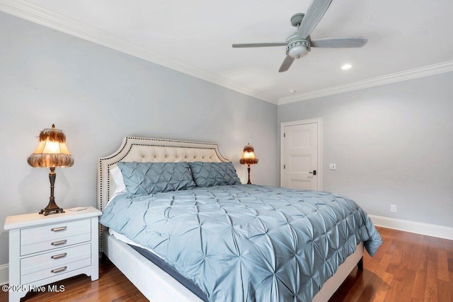 2270 Midland Rd, Pinehurst, NC 28374 - bedroom with crown molding, wood finished floors, recessed lighting, and ceiling fan
