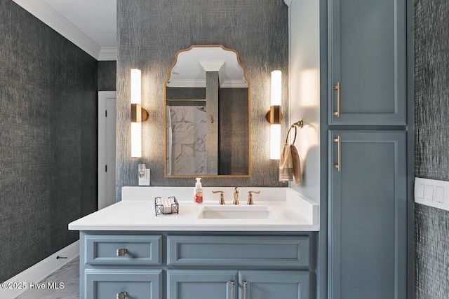 2270 Midland Rd, Pinehurst, NC 28374 - bathroom with vanity, crown molding, and marble finish floors