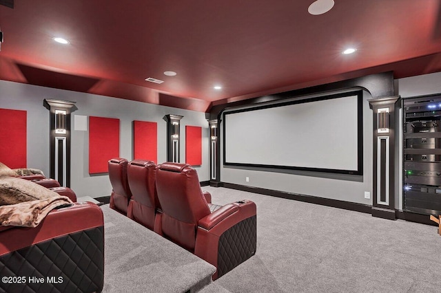 2270 Midland Rd, Pinehurst, NC 28374 - home theater room featuring carpet flooring, ornate columns, and recessed lighting