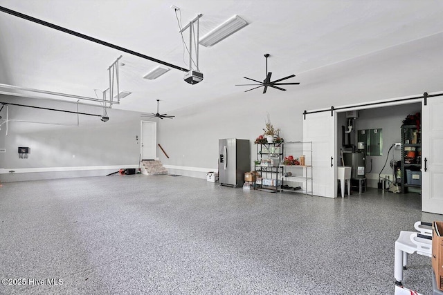 2270 Midland Rd, Pinehurst, NC 28374 - garage with a garage door opener, electric panel, ceiling fan, and water heater