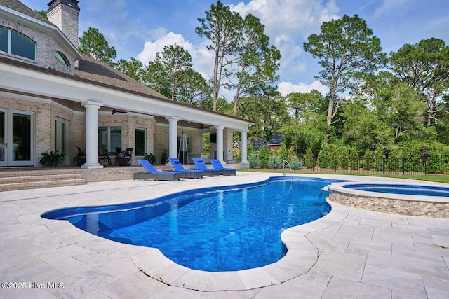 2270 Midland Rd, Pinehurst, NC 28374 - view of pool with a patio area, ceiling fan, french doors, and a pool with connected hot tub
