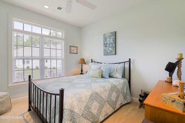 1209 Moultrie Dr NW, Calabash, NC 28467 - bedroom featuring light carpet, baseboards, a ceiling fan, and recessed lighting