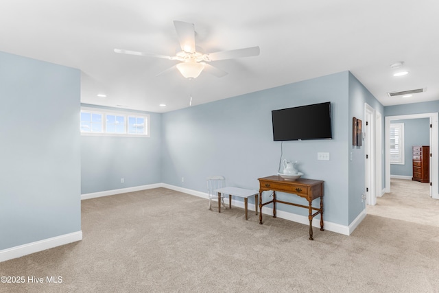 8116 Barstow Ln, Wilmington, NC 28411 - sitting room featuring carpet floors, ceiling fan, and recessed lighting