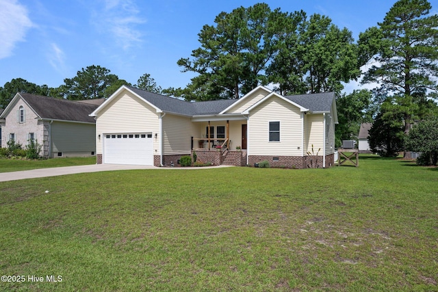 907 Sea Holly Ct, New Bern, NC 28560 - ranch-style house featuring crawl space, covered porch, concrete driveway, a garage, and a front yard