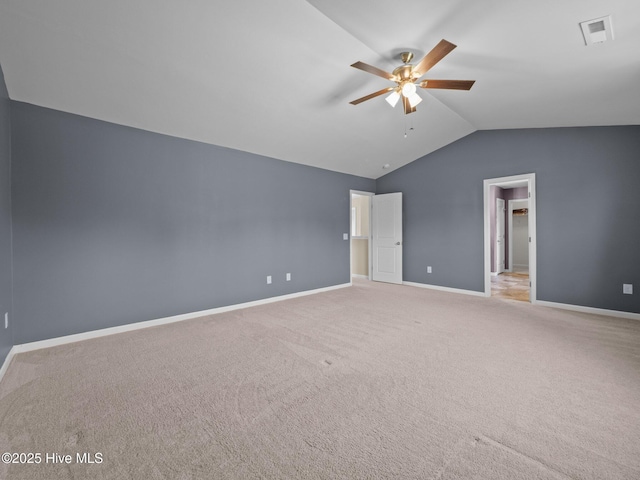 301 Stella Bridgeway Dr, Stella, NC 28582 - carpeted empty room featuring lofted ceiling and a ceiling fan