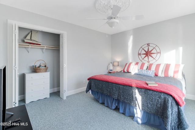 2911 E Pelican Dr, Oak Island, NC 28465 - bedroom with carpet flooring, a closet, and ceiling fan