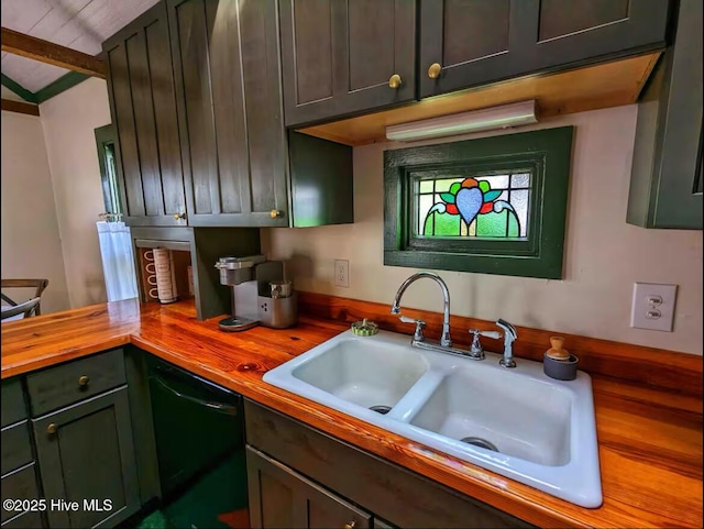 750 W 2nd St, Washington, NC 27889 - kitchen with wood counters, a sink, and black dishwasher