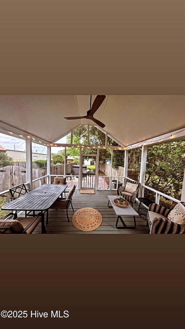 750 W 2nd St, Washington, NC 27889 - wooden terrace featuring outdoor lounge area, a fenced backyard, and outdoor dining space