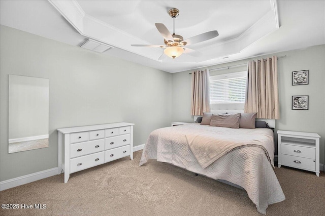 1009 Stonesthrow Ct, Leland, NC 28451 - carpeted bedroom with a raised ceiling, crown molding, and ceiling fan