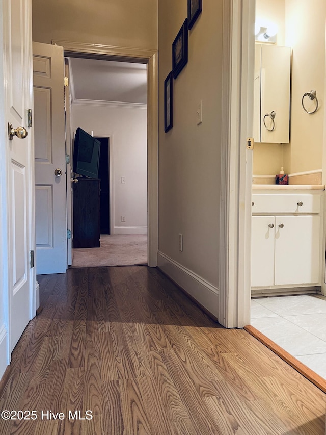 1910 Big Mill Rd, Williamston, NC 27892 - corridor featuring wood finished floors and ornamental molding