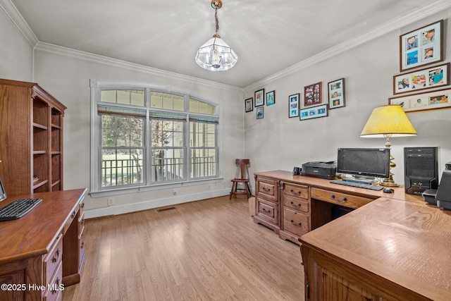 1910 Big Mill Rd, Williamston, NC 27892 - office featuring a chandelier, light wood finished floors, and crown molding