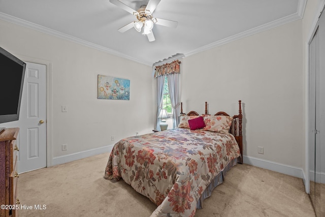 1910 Big Mill Rd, Williamston, NC 27892 - bedroom featuring carpet floors, crown molding, and a ceiling fan