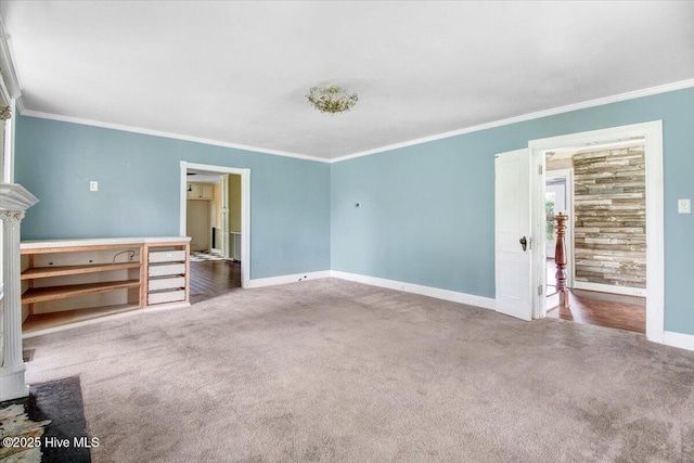 105 W Wayne St, Fremont, NC 27830 - unfurnished living room featuring carpet and ornamental molding