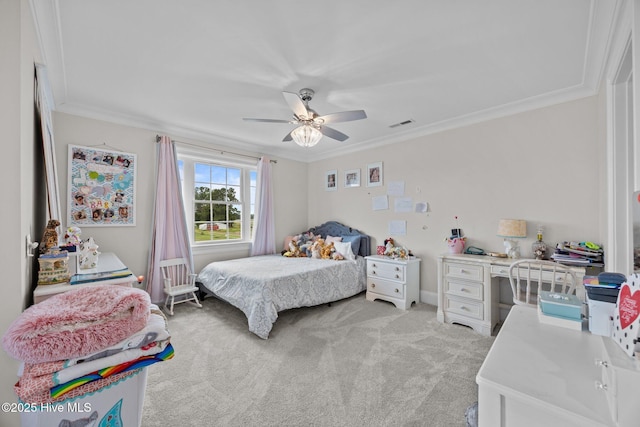 7145 Stokestown St Johns Rd, Ayden, NC 28513 - bedroom with ornamental molding, light colored carpet, and ceiling fan