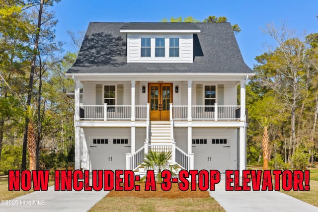 3404 Eagle Crest Dr SW, Supply, NC 28462 - view of front facade with stairway, driveway, covered porch, and a garage