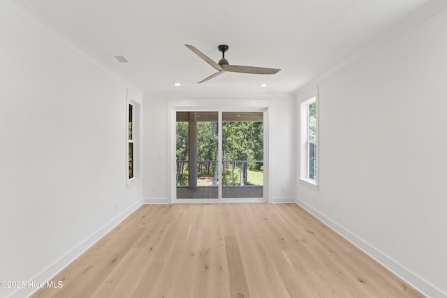 3404 Eagle Crest Dr SW, Supply, NC 28462 - empty room featuring light wood-type flooring, ceiling fan, recessed lighting, and ornamental molding