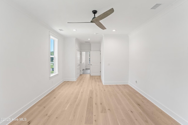 3404 Eagle Crest Dr SW, Supply, NC 28462 - empty room featuring a ceiling fan, light wood-type flooring, crown molding, and recessed lighting