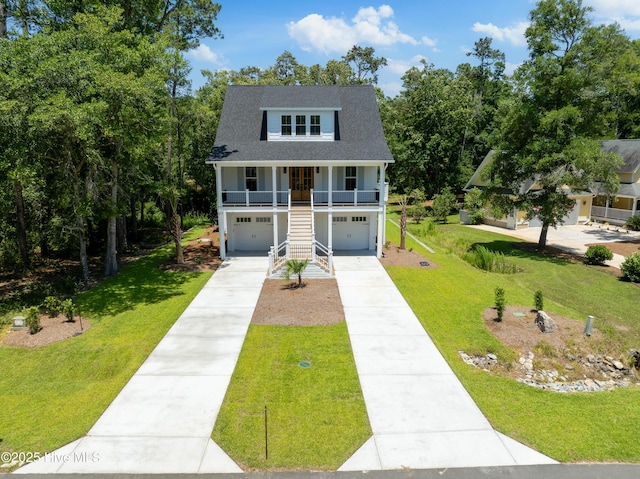 3404 Eagle Crest Dr SW, Supply, NC 28462 - beach home featuring stairs, a front lawn, driveway, and covered porch