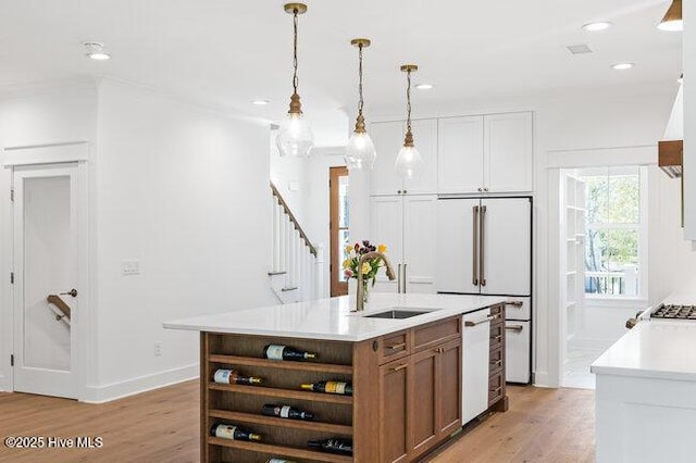 3404 Eagle Crest Dr SW, Supply, NC 28462 - kitchen featuring light countertops, light wood-style floors, decorative light fixtures, open shelves, and recessed lighting