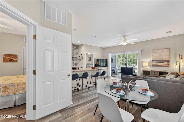 145 Royal Poste Rd # 3110, Sunset Beach, NC 28468 - dining room featuring a ceiling fan, light wood-type flooring, and recessed lighting