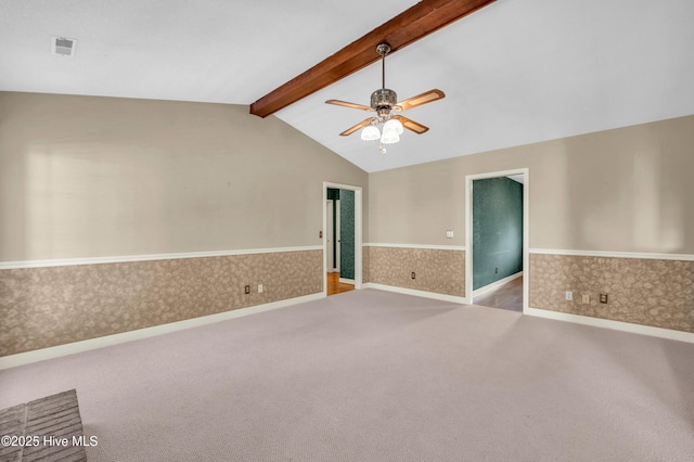 26 Combine Ln SE, Leland, NC 28451 - unfurnished room featuring carpet flooring, wallpapered walls, ceiling fan, and a wainscoted wall