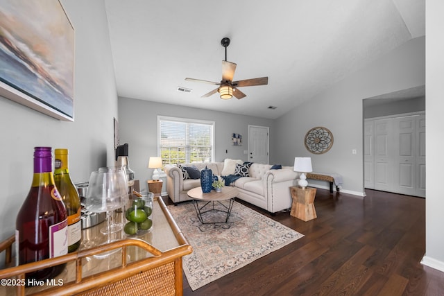 2418 Bradfield Ct, Wilmington, NC 28411 - living area featuring wood finished floors, ceiling fan, and lofted ceiling