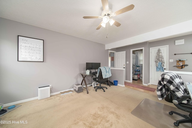 113 Lakehurst Dr, Dudley, NC 28333 - office featuring carpet floors, ceiling fan, and a textured ceiling