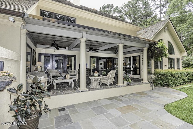 129 Steeplechase Rd, Rocky Mount, NC 27804 - view of patio featuring a ceiling fan, french doors, and outdoor lounge area
