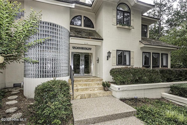 129 Steeplechase Rd, Rocky Mount, NC 27804 - property entrance featuring french doors and stucco siding