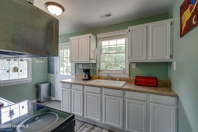 766 Swan Point Rd, Washington, NC 27889 - kitchen with white cabinetry and stove