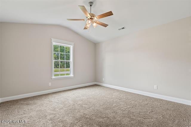 414 Laurel Ct NW, Calabash, NC 28467 - unfurnished room featuring ceiling fan, lofted ceiling, and carpet floors