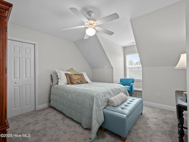 403 Emerald Landing Dr, Emerald Isle, NC 28594 - carpeted bedroom with lofted ceiling and a ceiling fan