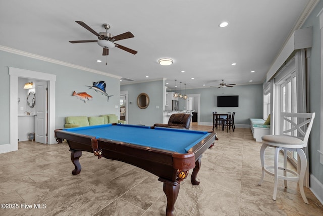 4101 Ocean Dr, Emerald Isle, NC 28594 - playroom with ceiling fan, billiards, crown molding, and recessed lighting