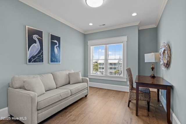 4101 Ocean Dr, Emerald Isle, NC 28594 - office area with crown molding, hardwood / wood-style flooring, and recessed lighting