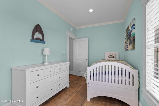 4101 Ocean Dr, Emerald Isle, NC 28594 - bedroom with crown molding, dark wood-type flooring, and recessed lighting