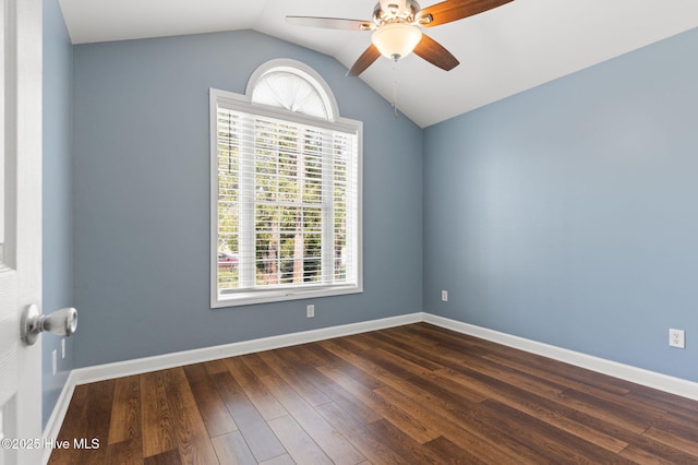 1281 Washington Rd, Southport, NC 28461 - unfurnished room featuring ceiling fan, lofted ceiling, and dark wood-type flooring