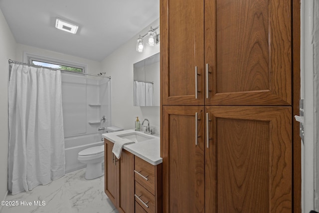 2402 S Lakeview Dr, Newport, NC 28570 - bathroom with vanity, marble finish floors, and shower / tub combo