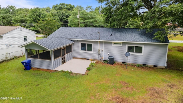 2402 S Lakeview Dr, Newport, NC 28570 - rear view of property with a sunroom, a shingled roof, a patio area, and crawl space